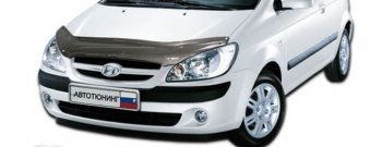 2 399 р. Дефлектор капота CA-Plastiс  Hyundai Getz  TB (2005-2010) хэтчбэк 5 дв. рестайлинг (Шелкография карбон-серебро)  с доставкой в г. Набережные‑Челны. Увеличить фотографию 1