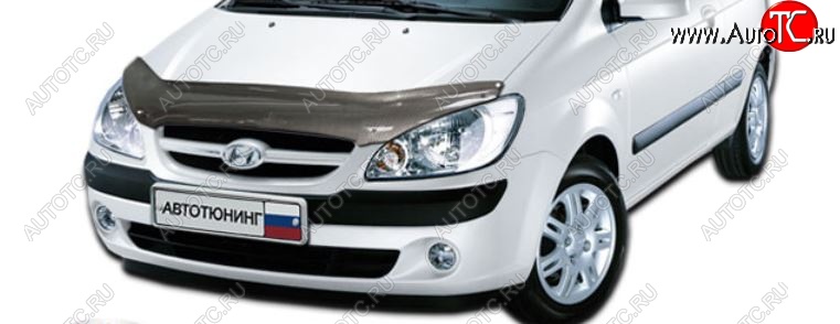 2 459 р. Дефлектор капота CA-Plastiс  Hyundai Getz  TB (2005-2010) хэтчбэк 5 дв. рестайлинг (Шелкография карбон-серебро)  с доставкой в г. Набережные‑Челны