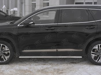 18 999 р. Защита порогов из трубы d42 SLITKOFF Hyundai Santa Fe TM дорестайлинг (2018-2021) (Вариант 1 (со скосами на торцах))  с доставкой в г. Набережные‑Челны. Увеличить фотографию 3