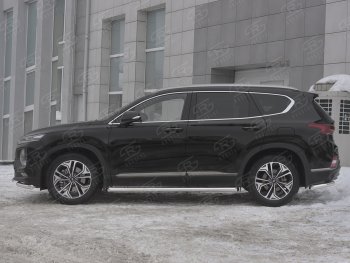 23 949 р. Пороги из трубы d63 SLITKOFF Hyundai Santa Fe TM дорестайлинг (2018-2021) (Вариант 1 (со скосами на торцах))  с доставкой в г. Набережные‑Челны. Увеличить фотографию 2