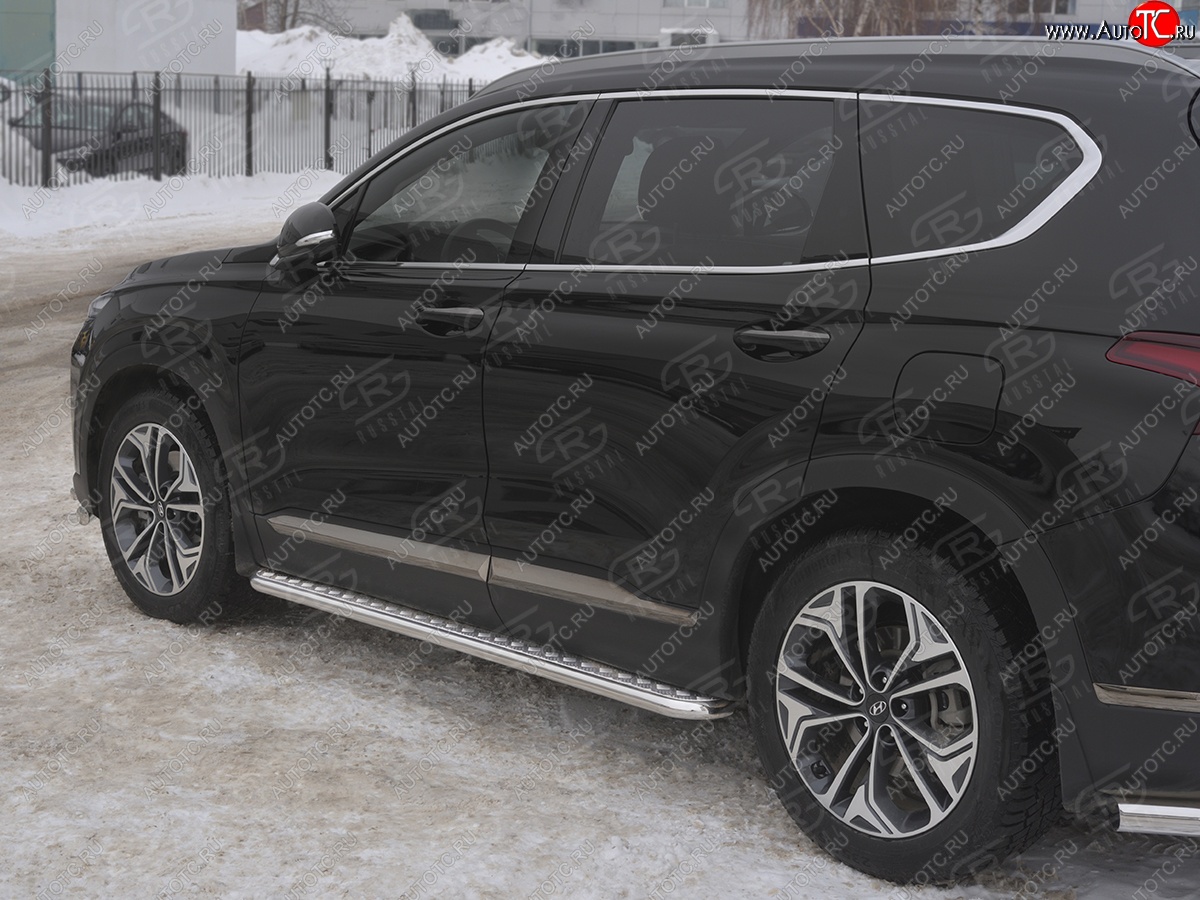 26 999 р. Пороги из трубы d42 с листом SLITKOFF Hyundai Santa Fe TM дорестайлинг (2018-2021) (Лист алюм, проф. нерж)  с доставкой в г. Набережные‑Челны