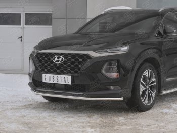 16 999 р. Защита переднего бампера (Ø42 мм, нержавейка) SLITKOFF  Hyundai Santa Fe  TM (2018-2021) дорестайлинг  с доставкой в г. Набережные‑Челны. Увеличить фотографию 4