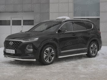 18 549 р. Защита переднего бампера (Ø63 мм, нержавейка) SLITKOFF  Hyundai Santa Fe  TM (2018-2021) дорестайлинг  с доставкой в г. Набережные‑Челны. Увеличить фотографию 2