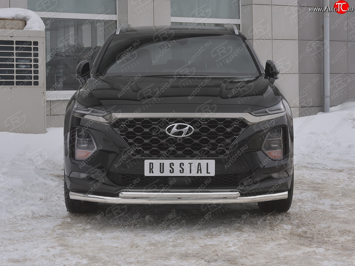 17 399 р. Защита переднего бампера (2 трубы Ø63 и 42 мм, нержавейка) SLITKOFF  Hyundai Santa Fe  TM (2018-2021) дорестайлинг  с доставкой в г. Набережные‑Челны