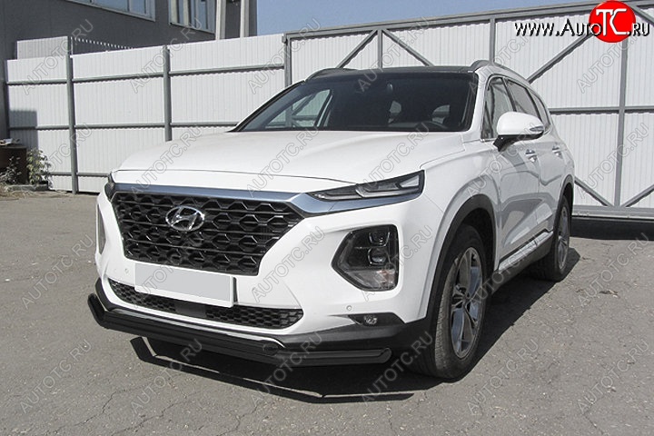 9 399 р. Защита переднего бампера Slitkoff (двойная, d57/42 мм)  Hyundai Santa Fe  TM (2018-2021) дорестайлинг (Сталь с полимерным покрытием. Цвет: чёрный)  с доставкой в г. Набережные‑Челны