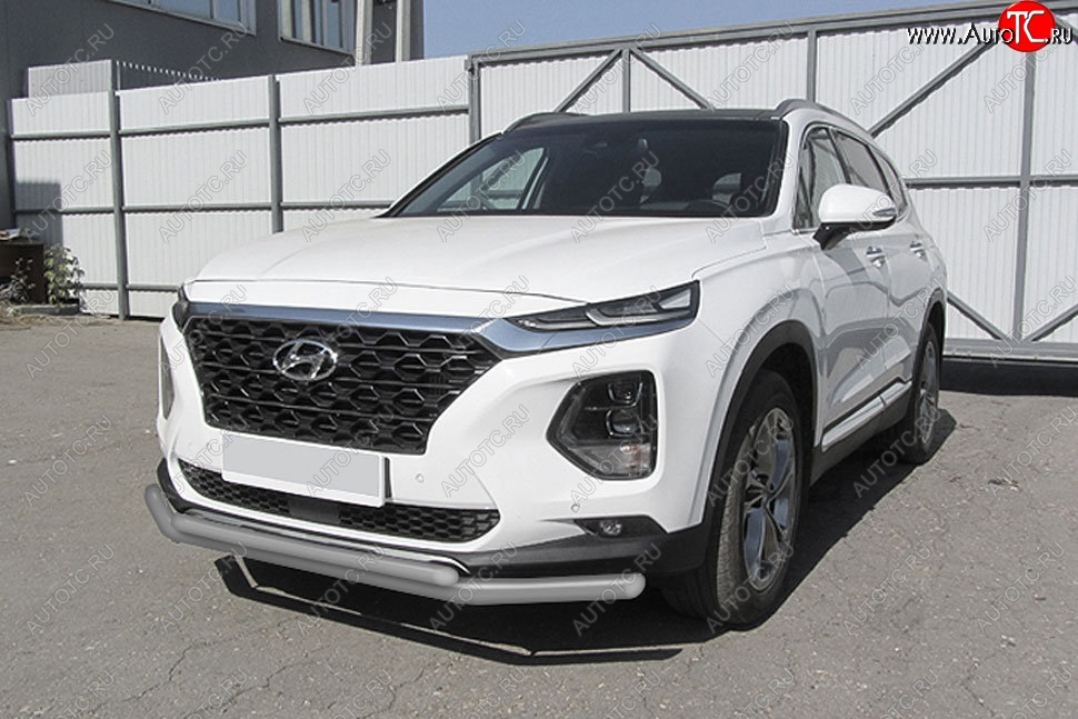 10 299 р. Защита переднего бампера Slitkoff (двойная, d57/42 мм)  Hyundai Santa Fe  TM (2018-2021) дорестайлинг (Сталь с полимерным покрытием. Цвет: серебристый)  с доставкой в г. Набережные‑Челны