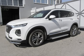 24 999 р. Пороги алюминиевые Slitkoff  Hyundai Santa Fe  TM (2018-2021) дорестайлинг (Standart Silver)  с доставкой в г. Набережные‑Челны. Увеличить фотографию 2