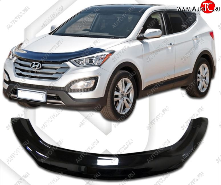 2 599 р. Дефлектор капота CA-Plastiс exclusive  Hyundai Santa Fe  DM (2012-2016) дорестайлинг (Classic черный, Без надписи)  с доставкой в г. Набережные‑Челны