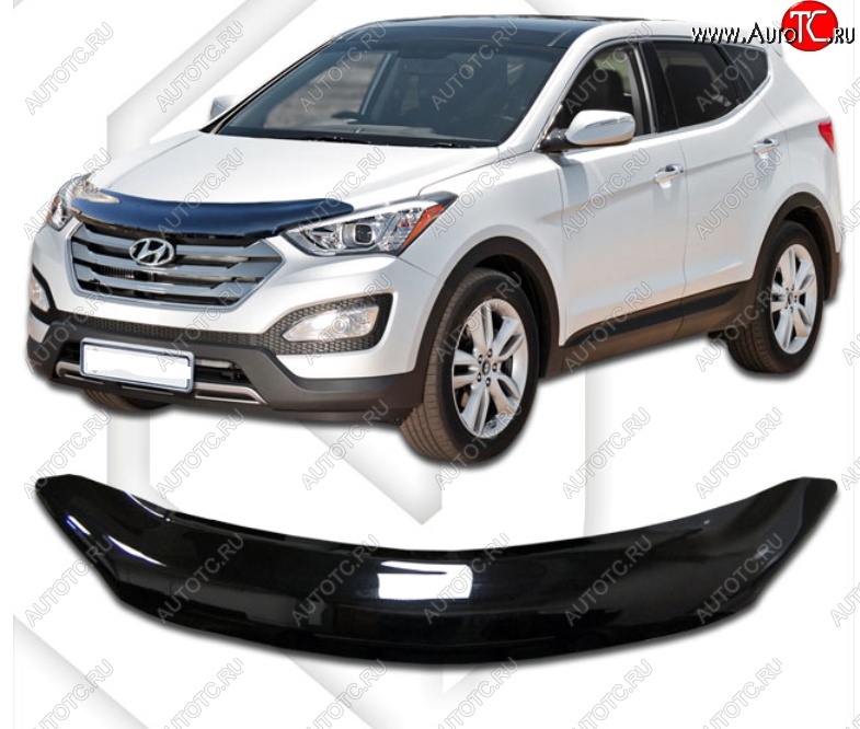 2 079 р. Дефлектор капота CA-Plastic  Hyundai Santa Fe  DM (2012-2016) дорестайлинг (Classic черный, Без надписи)  с доставкой в г. Набережные‑Челны