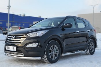 26 999 р. Защита порогов с проступями SLITKOFF (труба D76 мм)  Hyundai Santa Fe  DM (2012-2016) дорестайлинг (Защита порогов с со скосами на торцах (вариант 1))  с доставкой в г. Набережные‑Челны. Увеличить фотографию 4