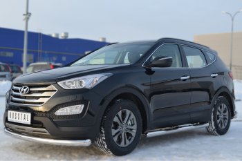 13 599 р. Защита порогов с проступями SLITKOFF (труба D76 мм)  Hyundai Santa Fe  DM (2012-2016) дорестайлинг (Защита порогов с закругленными торцами (вариант 3))  с доставкой в г. Набережные‑Челны. Увеличить фотографию 4