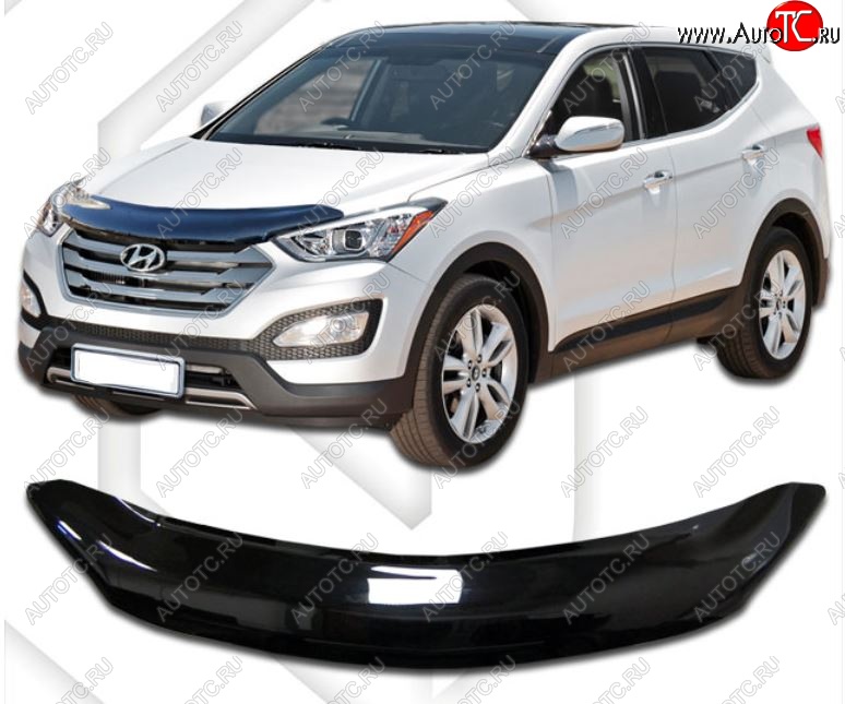 2 079 р. Дефлектор капота CA-Plastic  Hyundai Grand Santa Fe  1 DM (2013-2016) дорестайлинг (Classic черный, Без надписи)  с доставкой в г. Набережные‑Челны