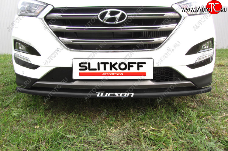 7 549 р. Защита заднего бампера Slitkoff (Ø 42 мм, с надписью) Hyundai Tucson TL дорестайлинг (2015-2018) (Сталь с полимерным покрытием. Цвет: черный)  с доставкой в г. Набережные‑Челны