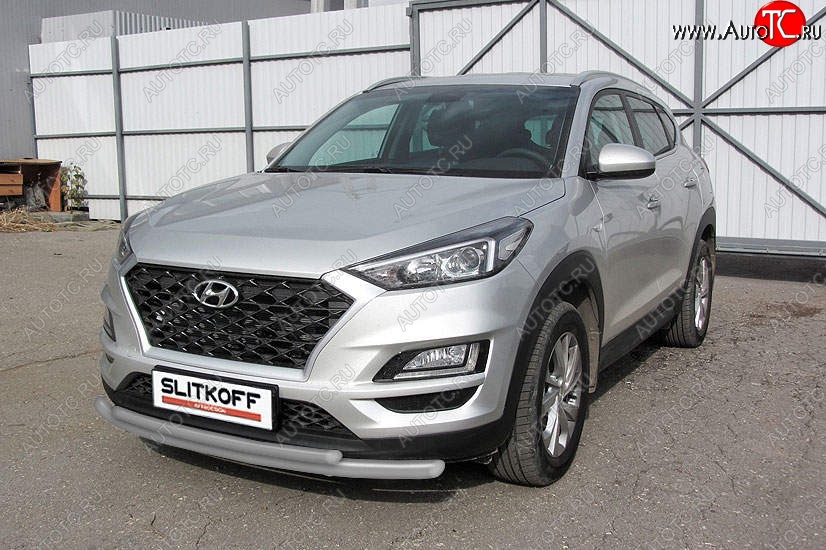 11 199 р. Защита переднего бампера Slitkoff (двойная, d57/42)  Hyundai Tucson  TL (2018-2021) рестайлинг (Сталь с полимерным покрытием. Цвет: серебристый)  с доставкой в г. Набережные‑Челны