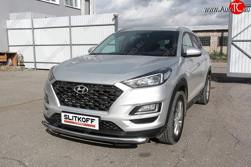 15 999 р. Защита переднего бампера Slitkoff (d57 мм) Hyundai Tucson TL рестайлинг (2018-2021) (Нержавейка, Полированная)  с доставкой в г. Набережные‑Челны