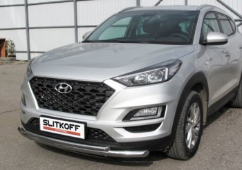 14 999 р. Защита переднего бампера Turbo Slitkoff (двойная, d57/42 мм)  Hyundai Tucson  TL (2018-2021) рестайлинг (Нержавейка, Полированная)  с доставкой в г. Набережные‑Челны. Увеличить фотографию 1