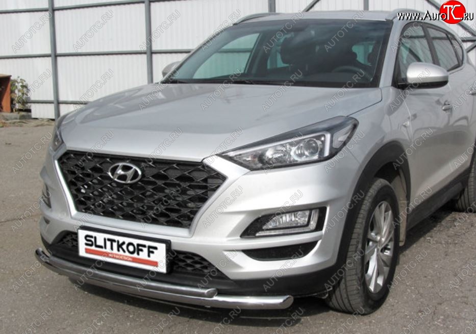 14 999 р. Защита переднего бампера Turbo Slitkoff (двойная, d57/42 мм)  Hyundai Tucson  TL (2018-2021) рестайлинг (Нержавейка, Полированная)  с доставкой в г. Набережные‑Челны