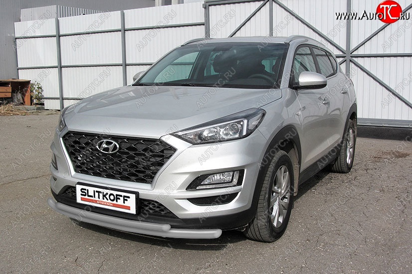 11 799 р. Защита переднего бампера Turbo Slitkoff (двойная, d57/42 мм)  Hyundai Tucson  TL (2018-2021) рестайлинг (Сталь с полимерным покрытием. Цвет: серебристый)  с доставкой в г. Набережные‑Челны