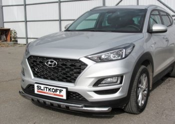 Защита переднего бампера Turbo Slitkoff (двойная, c декор.элементами, d57/42 мм) Hyundai (Хюндаи) Tucson (Туссон)  TL (2018-2021) TL рестайлинг  (Нержавейка)