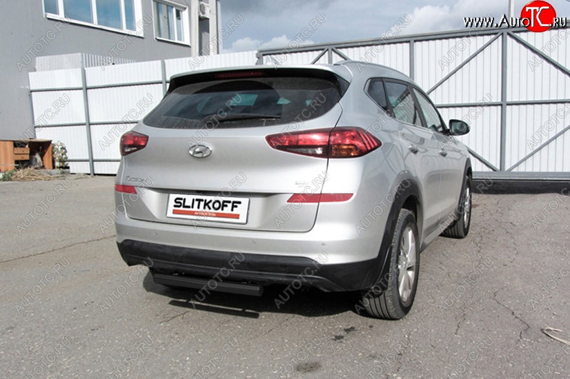 5 599 р. Защита заднего бампера Slitkoff (Turbo, короткая, d57) Hyundai Tucson TL рестайлинг (2018-2021) (Сталь с полимерным покрытием. Цвет: чёрный)  с доставкой в г. Набережные‑Челны