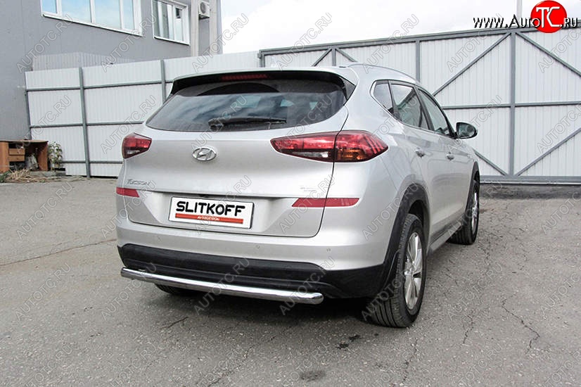 11 649 р. Защита заднего бампера Slitkoff (длинная, d57)  Hyundai Tucson  TL (2018-2021) рестайлинг (Нержавейка, Полированная)  с доставкой в г. Набережные‑Челны