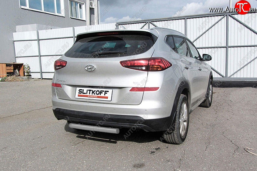 5 599 р. Защита заднего бампера Slitkoff (d57 мм) Hyundai Tucson TL рестайлинг (2018-2021) (Сталь с полимерным покрытием. Цвет: серебристый)  с доставкой в г. Набережные‑Челны