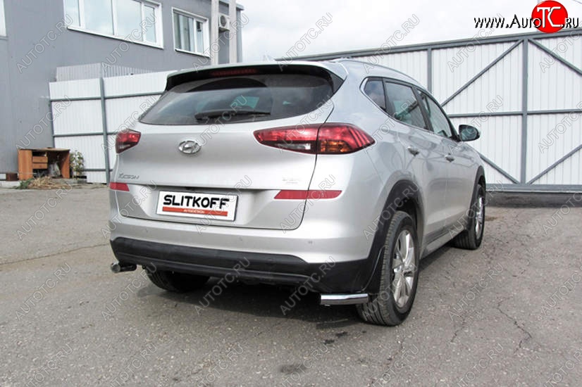 7 349 р. Защита заднего бампера Slitkoff (Turbo, уголки, d57)  Hyundai Tucson  TL (2018-2021) рестайлинг (Нержавейка, Полированная)  с доставкой в г. Набережные‑Челны