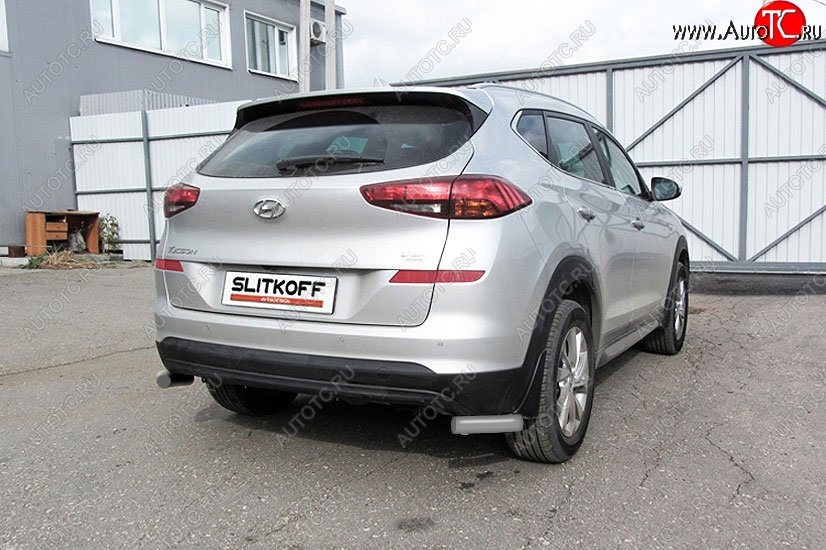 4 999 р. Защита заднего бампера Slitkoff (Turbo, уголки, d57)  Hyundai Tucson  TL (2018-2021) рестайлинг (Сталь с полимерным покрытием. Цвет: серебристый)  с доставкой в г. Набережные‑Челны