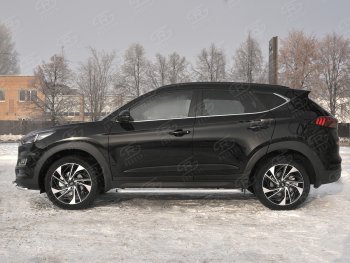 26 999 р. Порожки для ног SLITKOFF (Ø42 мм)  Hyundai Tucson  TL (2018-2021) рестайлинг (Лист алюминиевый, труба - нержавейка)  с доставкой в г. Набережные‑Челны. Увеличить фотографию 2