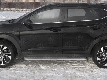 26 999 р. Порожки для ног SLITKOFF (Ø42 мм)  Hyundai Tucson  TL (2018-2021) рестайлинг (Лист алюминиевый, труба - нержавейка)  с доставкой в г. Набережные‑Челны. Увеличить фотографию 3