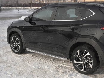 25 849 р. Порожки для ног SLITKOFF (Ø42 мм) Hyundai Tucson TL рестайлинг (2018-2021) (Лист алюминиевый, труба - сталь окрашенная в черный цвет)  с доставкой в г. Набережные‑Челны. Увеличить фотографию 3