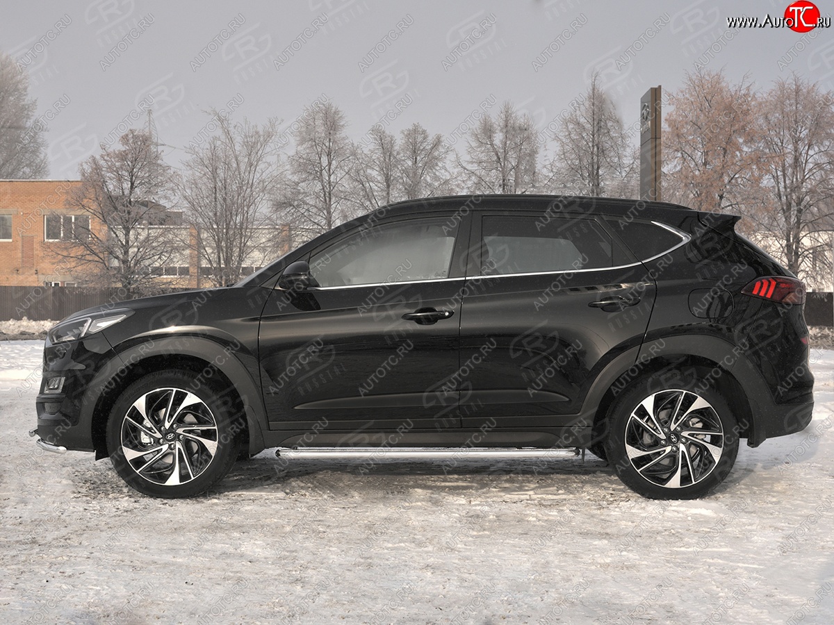 38 999 р. Порожки для ног SLITKOFF (Ø42 мм)  Hyundai Tucson  TL (2018-2021) рестайлинг (Лист нержавейка, труба - нержавейка)  с доставкой в г. Набережные‑Челны