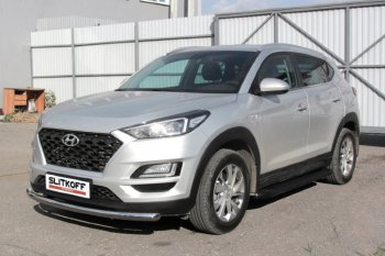 13 349 р. Пороги алюминиевые Slitkoff  Hyundai Tucson  TL (2018-2021) рестайлинг (Optima Black )  с доставкой в г. Набережные‑Челны. Увеличить фотографию 2