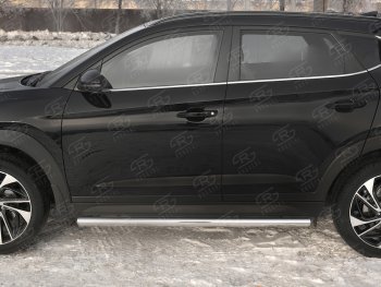 21 999 р. Защита порогов SLITKOFF (Ø63 мм)  Hyundai Tucson  TL (2018-2021) рестайлинг (Металлические торцы под 90°)  с доставкой в г. Набережные‑Челны. Увеличить фотографию 2