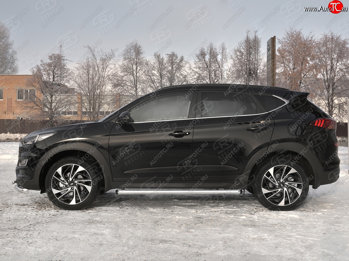 20 849 р. Защита порогов SLITKOFF (Ø63 мм, нержавейка) SLITKOFF  Hyundai Tucson  TL (2018-2021) рестайлинг (С пластиковыми заглушками на торцах)  с доставкой в г. Набережные‑Челны