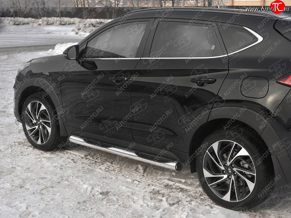 24 999 р. Защита порогов (Ø76 мм с проступью, нержавейка) SLITKOFF  Hyundai Tucson  TL (2018-2021) рестайлинг (С пластиковыми заглушками на торцах)  с доставкой в г. Набережные‑Челны