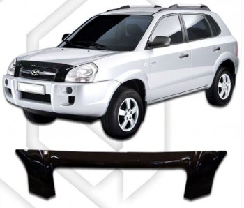 1 509 р. Дефлектор капота CA-Plastic Hyundai Tucson JM (2004-2010) (Classic черный, Без надписи)  с доставкой в г. Набережные‑Челны. Увеличить фотографию 1