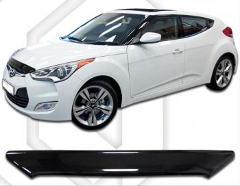 1 839 р. Дефлектор капота CA-Plastic Hyundai Veloster FS дорестайлинг (2011-2014) (Classic черный, Без надписи)  с доставкой в г. Набережные‑Челны. Увеличить фотографию 1