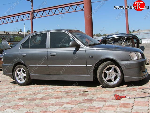 4 849 р. Пороги накладки Racer Hyundai Accent седан ТагАЗ (2001-2012) (Неокрашенные)  с доставкой в г. Набережные‑Челны