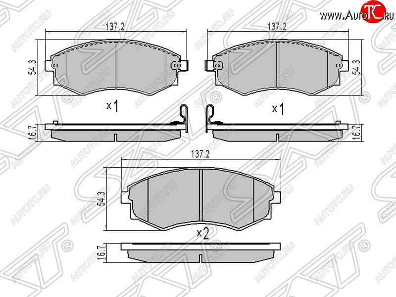 1 289 р. Колодки тормозные SAT (передние)  Hyundai Sonata  EF (2001-2013), SSANGYONG Korando  2 (1996-2006), SSANGYONG Musso (1993-2005), SSANGYONG Rexton  Y200 (2001-2006)  с доставкой в г. Набережные‑Челны