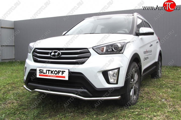 12 799 р. Защита переднего бампера из изогнутой трубы диаметром 42 мм Slitkoff Hyundai Creta GS рестайлинг (2019-2021) (Нержавейка, Полированная)  с доставкой в г. Набережные‑Челны