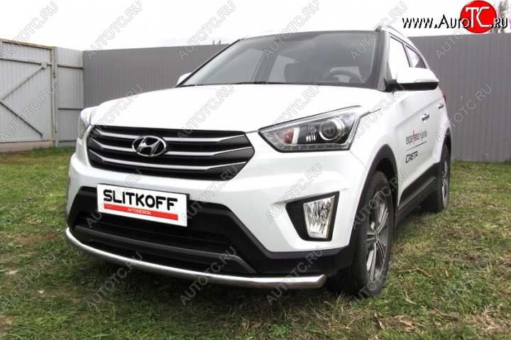 12 899 р. Одинарная защита переднего бампера диаметром 57 мм Slitkoff Hyundai Creta GS дорестайлинг (2015-2019) (Нержавейка, Полированная)  с доставкой в г. Набережные‑Челны