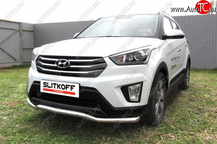 13 999 р. Защита переднего бампера из изогнутой трубы диаметром 57 мм Slitkoff  Hyundai Creta  GS (2015-2021) дорестайлинг, рестайлинг (Нержавейка, Полированная)  с доставкой в г. Набережные‑Челны