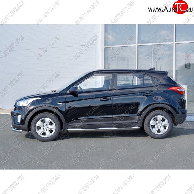 12 499 р. Защита порогов с пластиковыми вставками для ног SLITKOFF  Hyundai Creta  GS (2015-2021) дорестайлинг, рестайлинг  с доставкой в г. Набережные‑Челны