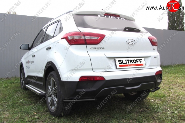 6 449 р. Защита заднего бампера из уголков d42 Slitkoff  Hyundai Creta  GS (2015-2021) дорестайлинг, рестайлинг (Цвет: серебристый)  с доставкой в г. Набережные‑Челны