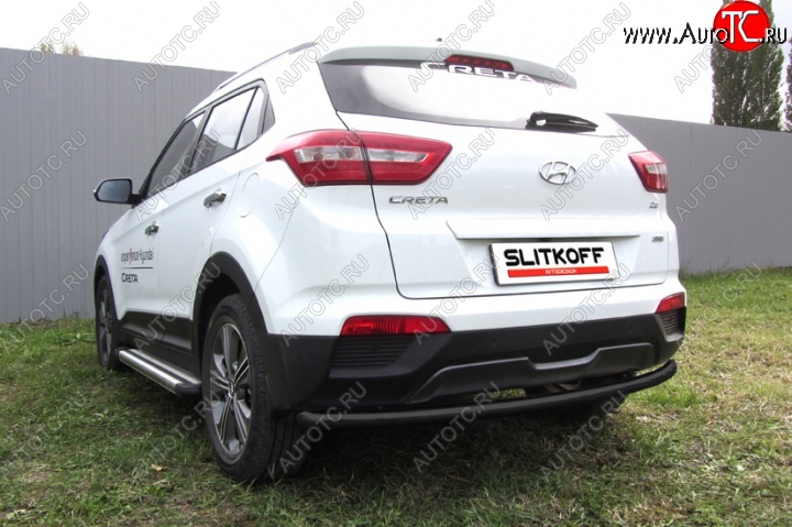 7 199 р. Защита заднего бампера из трубы d57 Slitkoff (радиусная) Hyundai Creta GS дорестайлинг (2015-2019) (Цвет: серебристый)  с доставкой в г. Набережные‑Челны