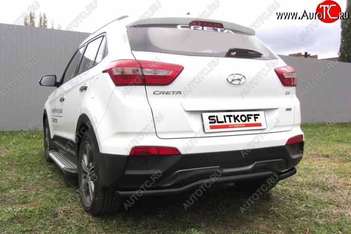 8 849 р. Защита заднего бампера из трубы d57 Slitkoff (сталь, скоба) Hyundai Creta GS дорестайлинг (2015-2019) (Цвет: серебристый)  с доставкой в г. Набережные‑Челны