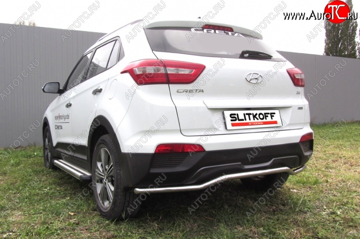 10 999 р. Защита заднего бампера из изогнутой трубы диаметром 42 мм Slitkoff Hyundai Creta GS дорестайлинг (2015-2019) (Нержавейка, Полированная)  с доставкой в г. Набережные‑Челны