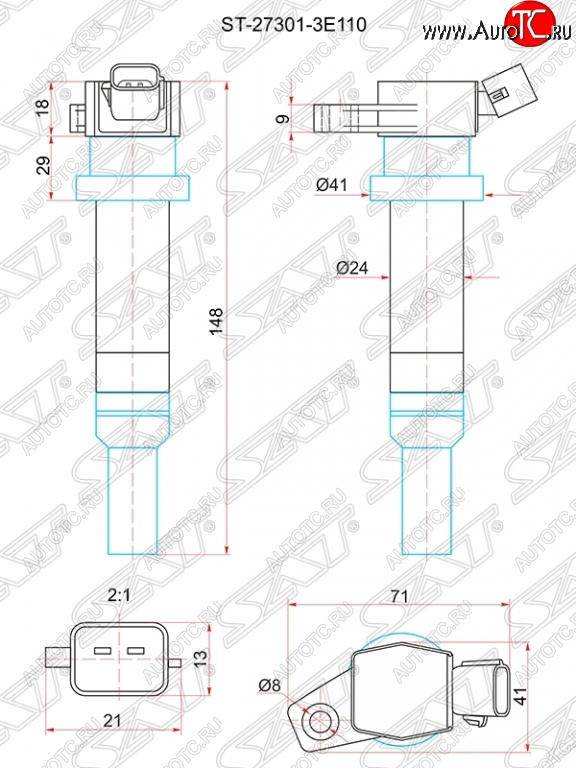 839 р. Катушка зажигания SAT  Hyundai i20  PB (2008-2012), KIA Rio  3 QB (2011-2017)  с доставкой в г. Набережные‑Челны