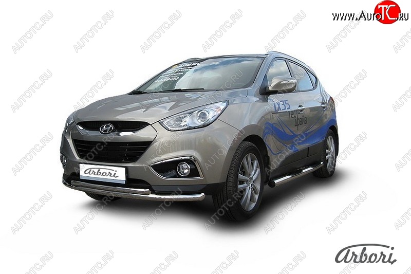 14 489 р. Защита переднего бампера Arbori (нержавейка, 2 трубы d57 и 42 mm) Hyundai IX35 LM рестайлинг (2013-2018)  с доставкой в г. Набережные‑Челны